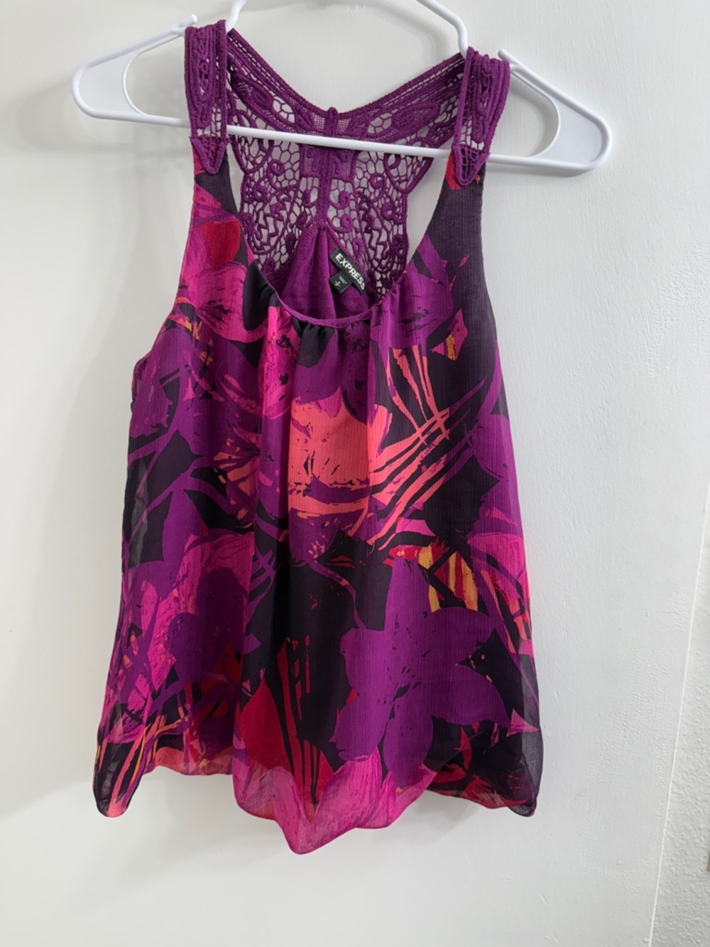 Express Fuchsia & Magenta Floral Lace-Back Camisole